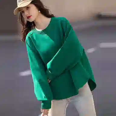 【dme】 宽松纯色圆领套头长袖卫衣 女款 翠绿