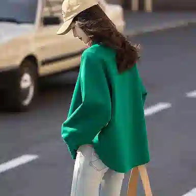 【dme】 宽松纯色圆领套头长袖卫衣 女款 翠绿