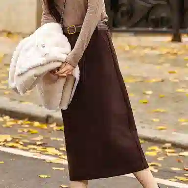 【dme】 舒适细腻柔和灯芯绒中长款休闲长裙 深棕