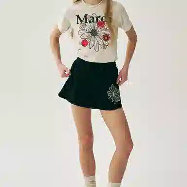 MARDI MERCREDI SS25 MINI SWEAT SHORTS FLOWER_BLACK WHITE