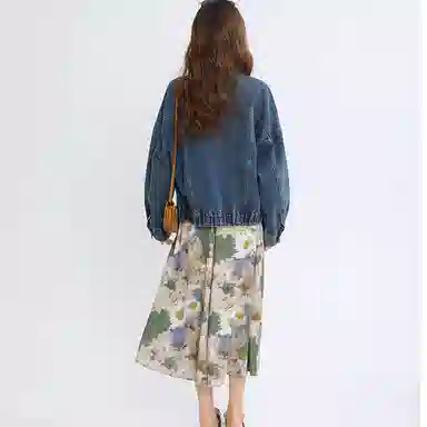 花栗鼠小姐 落肩翻领牛仔外套 女款 深蓝