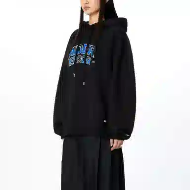 ADER ERROR Letter Print Kangaroo Hoodie Black