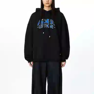 ADER ERROR Letter Print Kangaroo Hoodie Black
