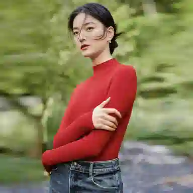 茵曼 纯色休闲半高领套头长袖毛衣 女款