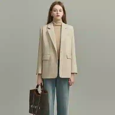 【dme】 经典翻驳领中长款休闲西装 女款 杏色