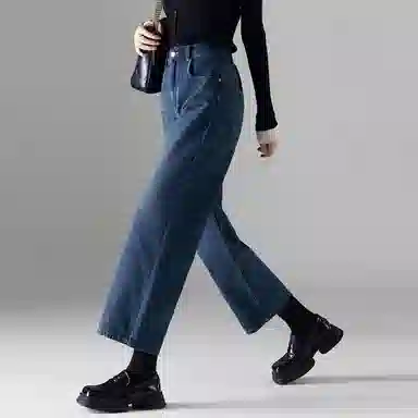 【dme】 复古高腰磨毛阔腿直筒牛仔裤 女款 牛仔蓝