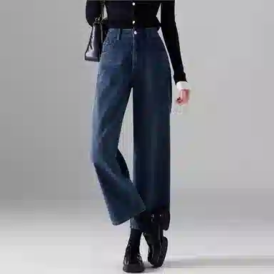 【dme】 复古高腰磨毛阔腿直筒牛仔裤 女款 牛仔蓝