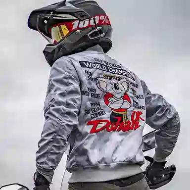 杜汉 男女同款 重工刺绣飞行员夹克防摔耐磨摩托车 骑行服