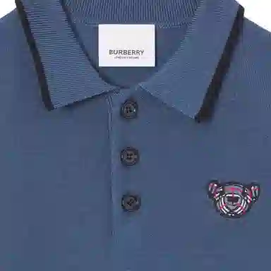 Burberry Bear Embroidered Polo Shirt Kids Blue