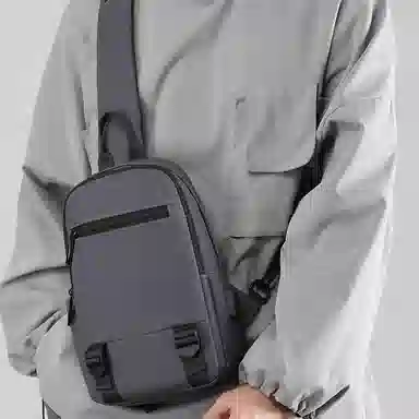 恒源祥 韩版时尚简约纯色户外运动防泼水 牛津布 斜挎包胸包 男款 灰色/黑色