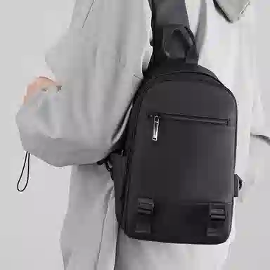 恒源祥 韩版时尚简约纯色户外运动防泼水 牛津布 斜挎包胸包 男款 灰色/黑色