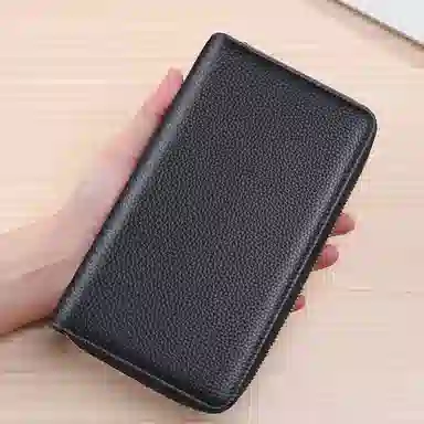 歌若拉 长款拉链手抓包 头层牛皮 钱包 常规 男款 黑色