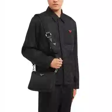 Prada Hobo Nylon Messenger Bag Black