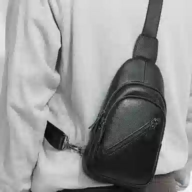 老人头 潮流高级感多功能时尚百搭 牛皮 胸包 常规 男款 黑色