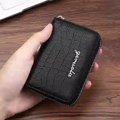 歌若拉 鳄鱼纹防盗刷实用多功能 头层牛皮 卡包 男款 黑色/咖啡色