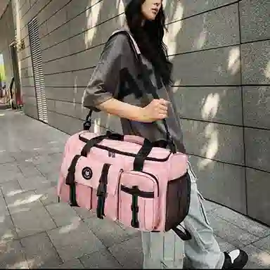 彤彤兔 拉链开合大容量休闲简约 尼龙 旅行包 男女同款情侣款 黑色/粉色/卡其色/黄绿色/黄色/军绿色