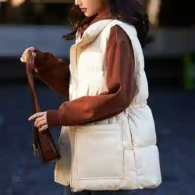 【dme】 纯色宽松拉链长袖外套羽绒服 女款 奶咖色