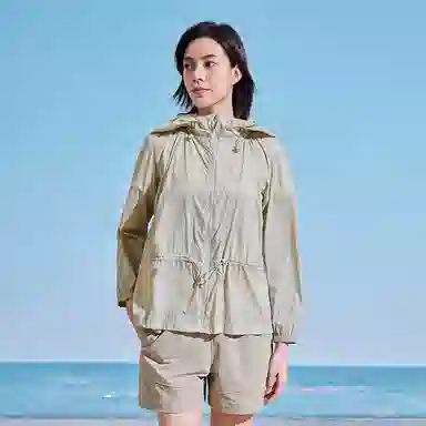 探路者 纯色轻薄透气户外运动连帽防晒服 女款 冷木灰