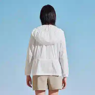 探路者 纯色轻薄透气户外运动连帽防晒服 女款 白色