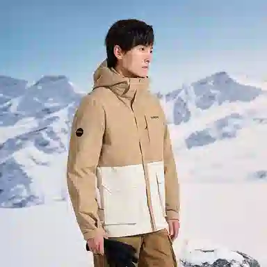 探路者 色块撞色拼接防水连帽三合一冲锋衣 男款 极地白\原木色