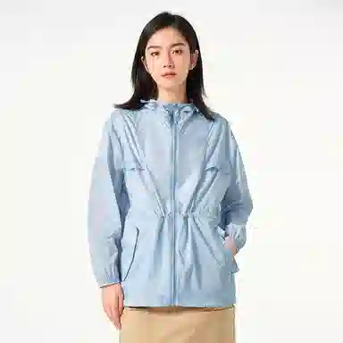 探路者 纯色户外旅行大帽檐透气连帽防晒服 女款 玲草蓝