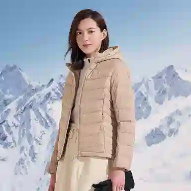 探路者 纯色户外保暖防水连帽羽绒服 女款 原木色