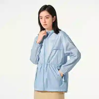 探路者 纯色户外旅行大帽檐透气连帽防晒服 女款 玲草蓝