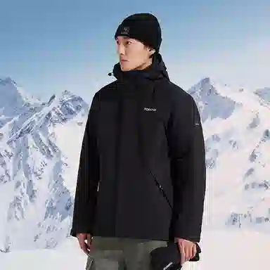 探路者 字母印花防风保暖防水三合一抓绒冲锋衣 男款 黑色