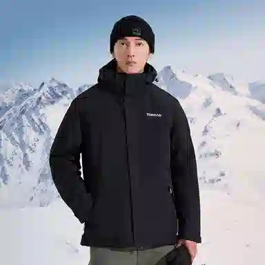 探路者 字母印花防风保暖防水三合一抓绒冲锋衣 男款 黑色