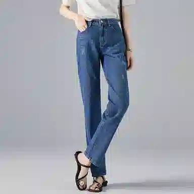 【dme】 纯色高腰牛仔裤 女款 蓝色