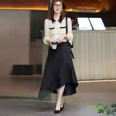 【dme】 拼色方领长袖衬衫 女款 米白