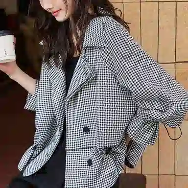 【dme】 格纹翻领夹克外套 女款 黑色