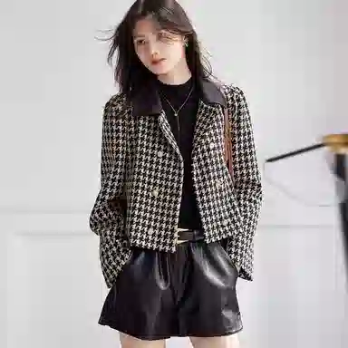 【dme】 千鸟格翻领夹克外套 女款 黑色