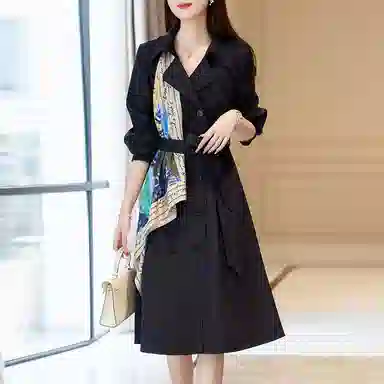 【dme】 印花翻领长袖连衣裙 藏青