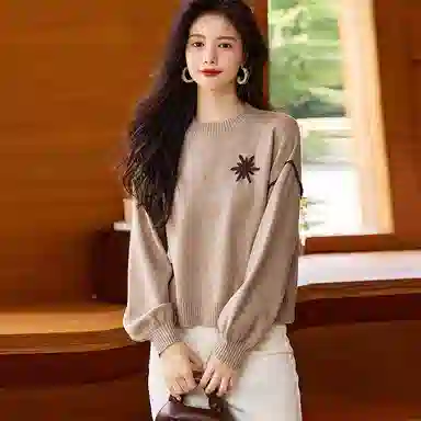 【dme】 纯色圆领长袖针织衫 女款 杏色