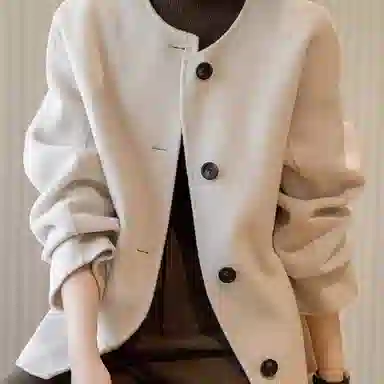 【dme】 纯色圆领短款单排扣长袖大衣 女款