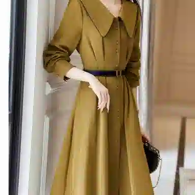 【dme】 纯色翻领单排多扣长袖连衣裙 女款