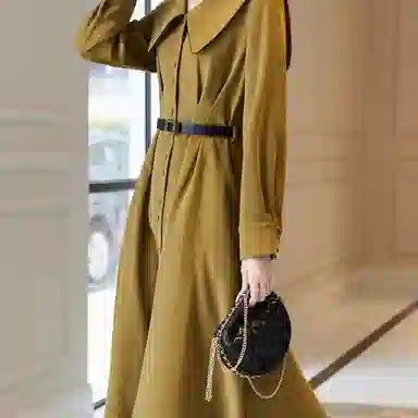 【dme】 纯色翻领单排多扣长袖连衣裙 女款