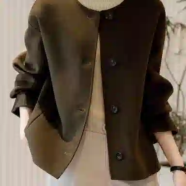 【dme】 纯色圆领短款单排扣长袖大衣 女款