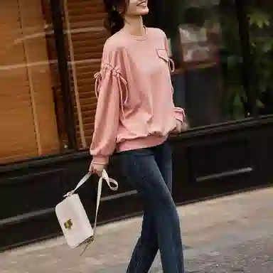 【dme】 纯色圆领薄款套头休闲长袖卫衣 女款 浅桃粉