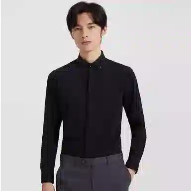 才子 纯色暗门襟休闲长袖衬衫 男款