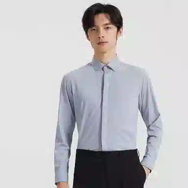 才子 纯色暗门襟休闲长袖衬衫 男款