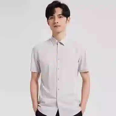 才子 纯色透气修身短袖衬衫 男款