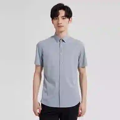 才子 纯色透气修身短袖衬衫 男款
