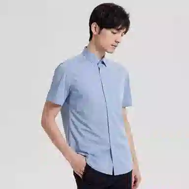 才子 纯色透气修身短袖衬衫 男款