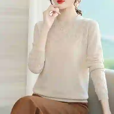 恒源祥 圆领纯色套头长袖羊绒衫 女款