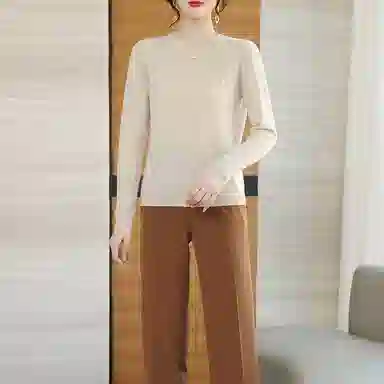 恒源祥 圆领纯色套头长袖羊绒衫 女款