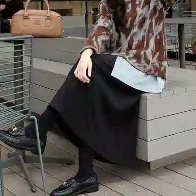 美洋 纯色高腰直筒纯色休闲长裙 女款 深灰色