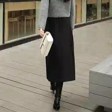 美洋 纯色高腰直筒纯色休闲长裙 女款 深灰色