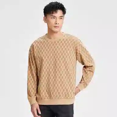 才子 满印圆领套头宽松休闲卫衣 男款